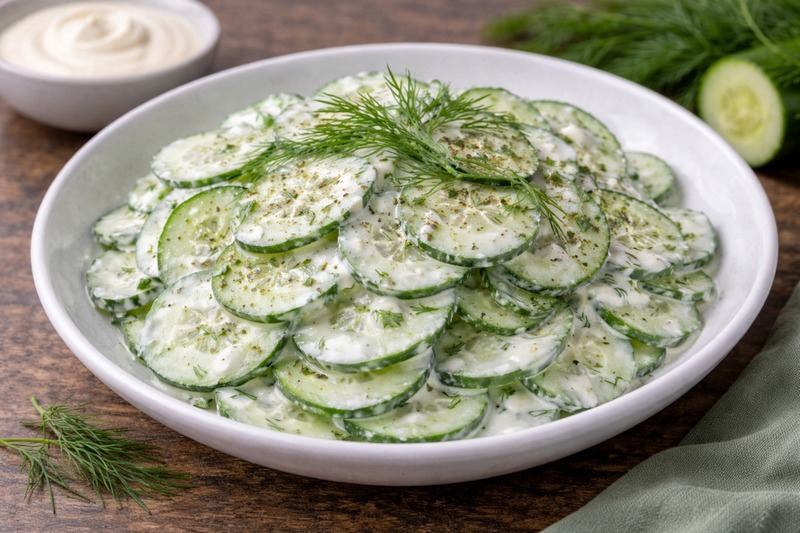 Frischer Gurkensalat mit Dill und Sahne