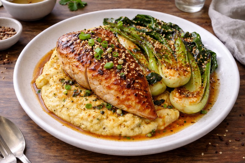 Hühnchen mit Polenta und Pak Choi