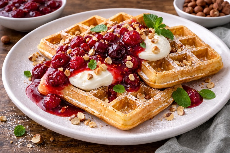 Waffeln mit Beeren und Sahne